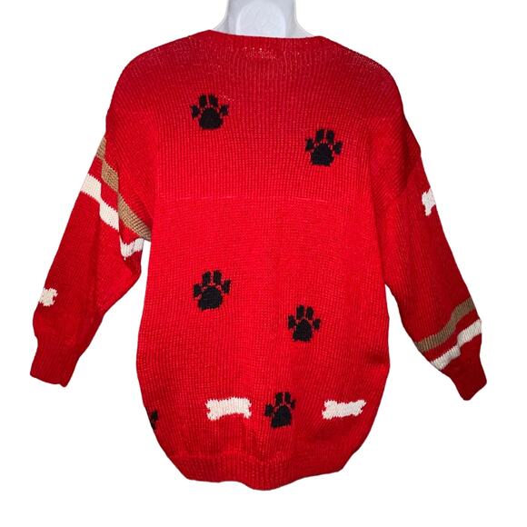 VINTAGE 80s Lynn Tyler Hand Knit Puppy Sweater Size XL - Picture 3 of 5